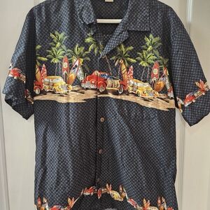 Hawaiian Surf Print Black Shirt